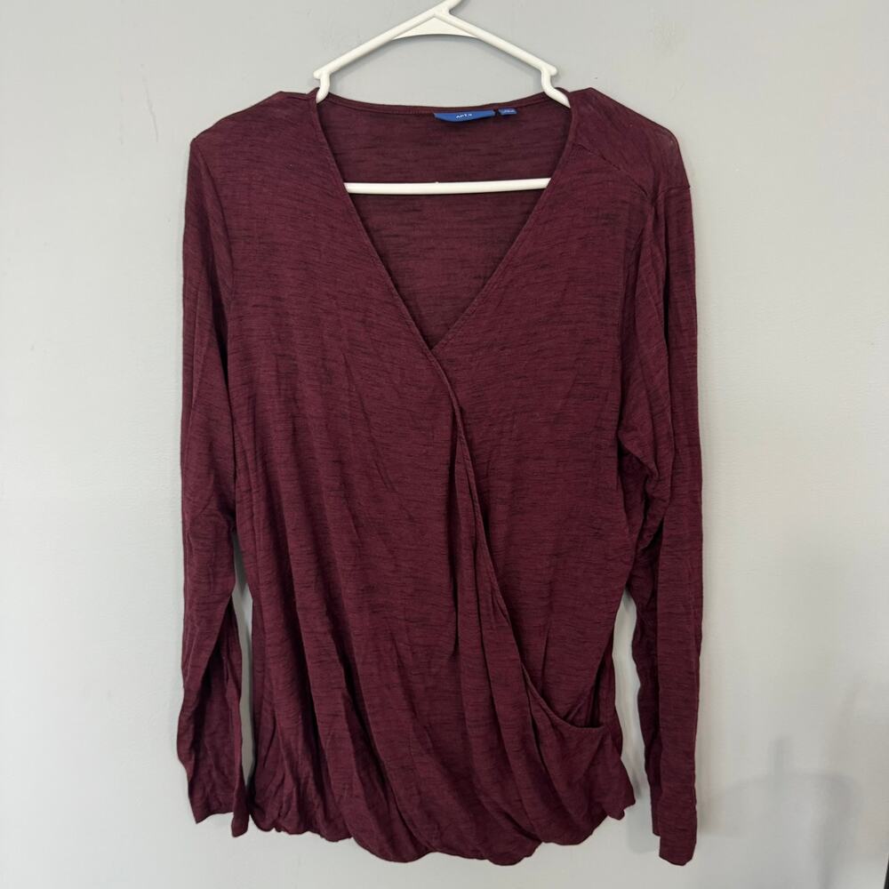 Apt 9 Faux Wrap Front Long Sleeve Top Women's Size XL Deep Maroon Red w/ Spandex